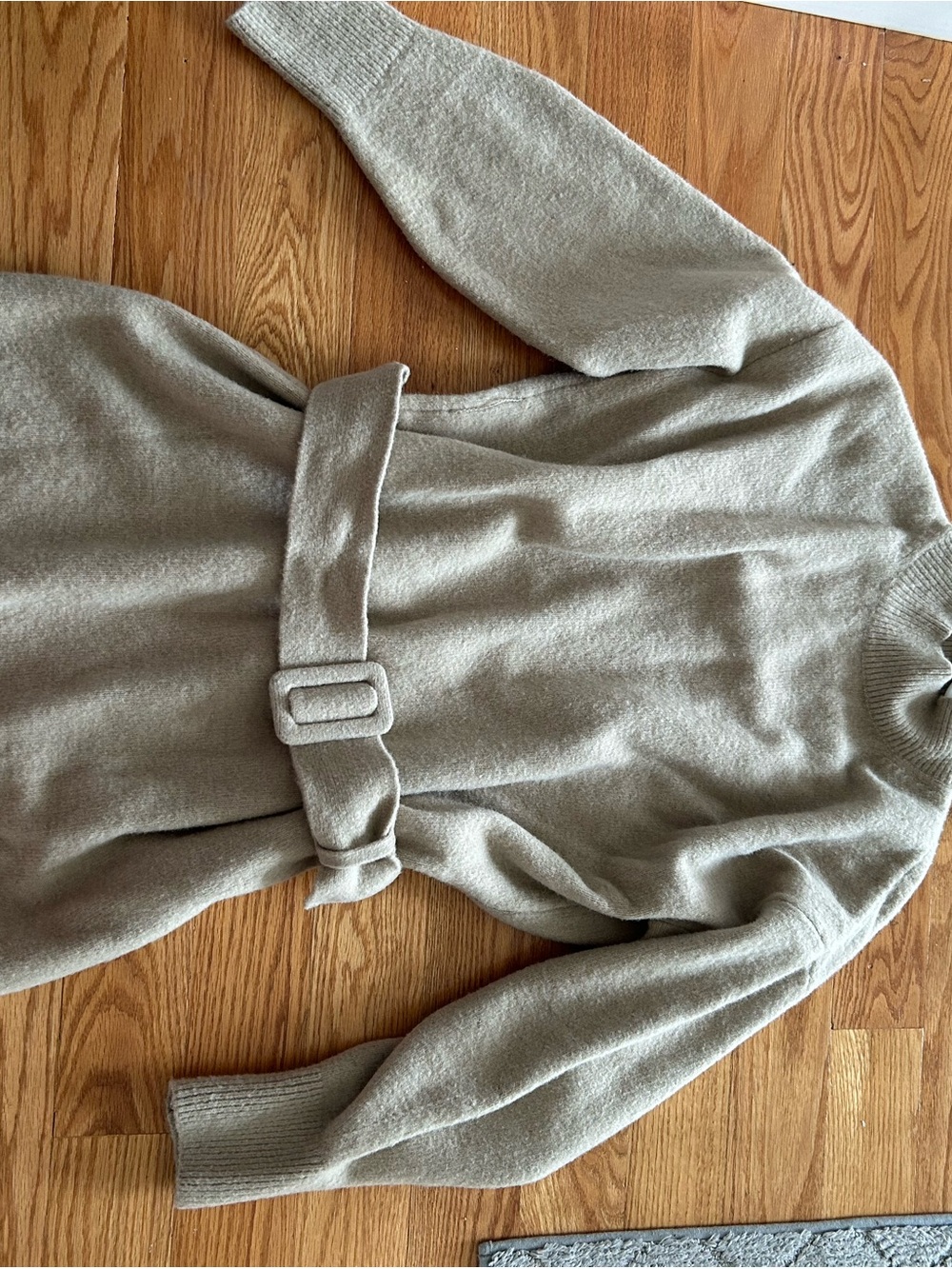 & Other Stories Ribbed Knit Belted Sweater Dress in Beige